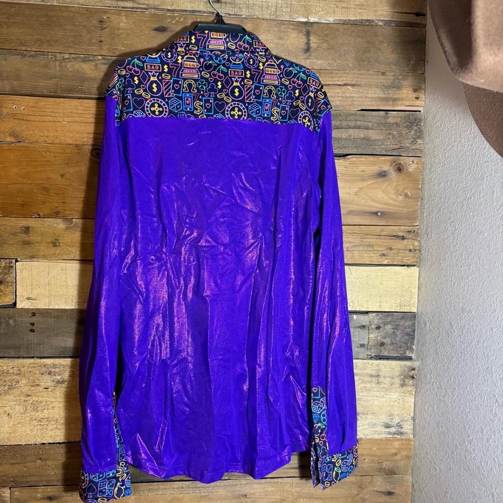 RANCH DRESSN BY FALLON TAYLOR NEON LIGHTS & PURPLE‎ SPARKLE PERFORMANCE SHIRT L - Picture 2 of 3